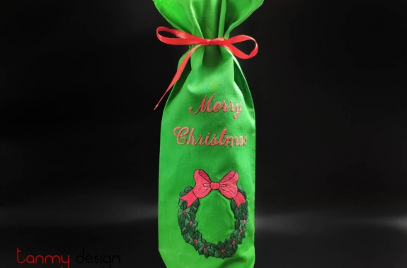 Christmas wine bottle cover-hand embroidered thick holly